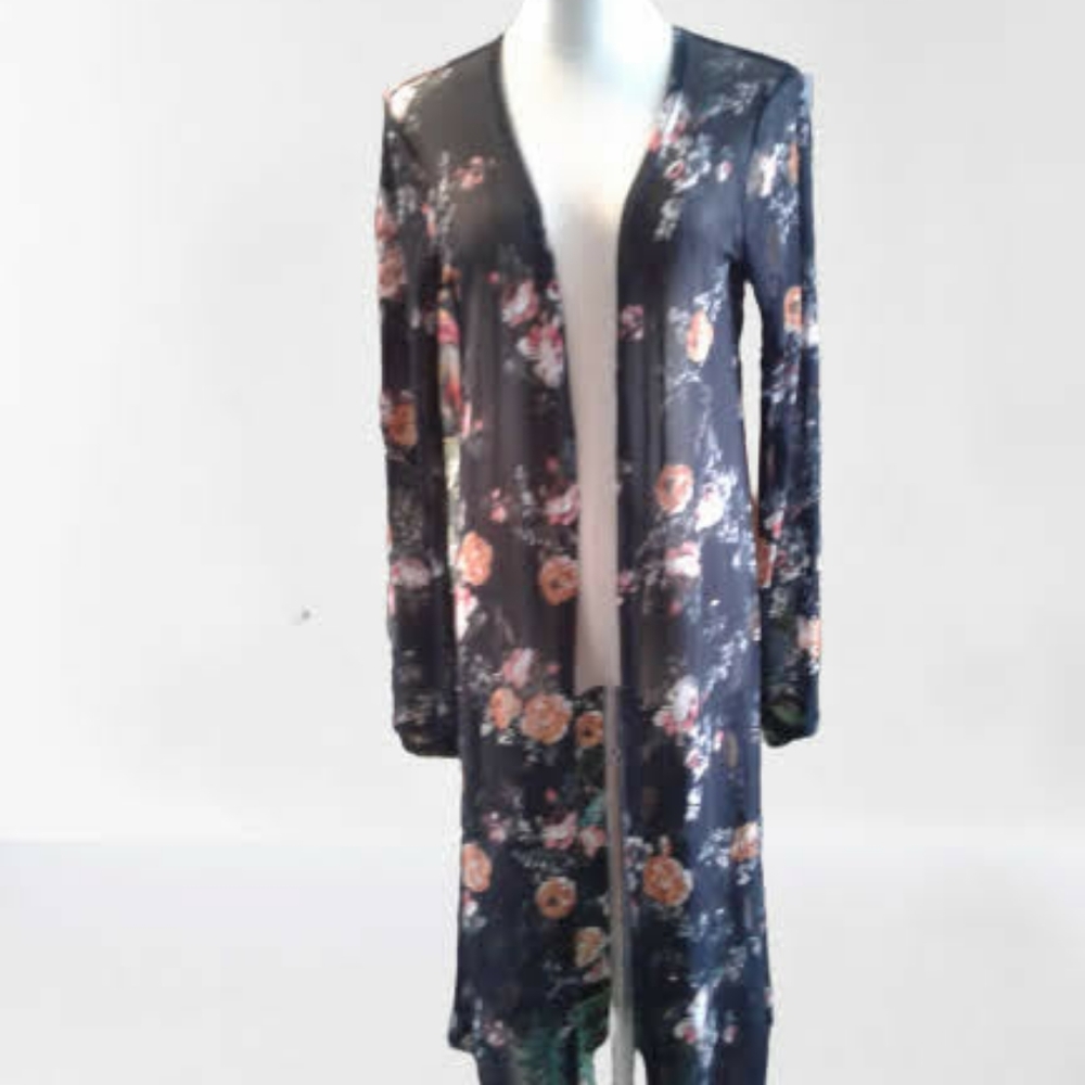 Shear Duster Jacket from PurpleSnow. Black with Pink and Rust Flowers Cover Up.